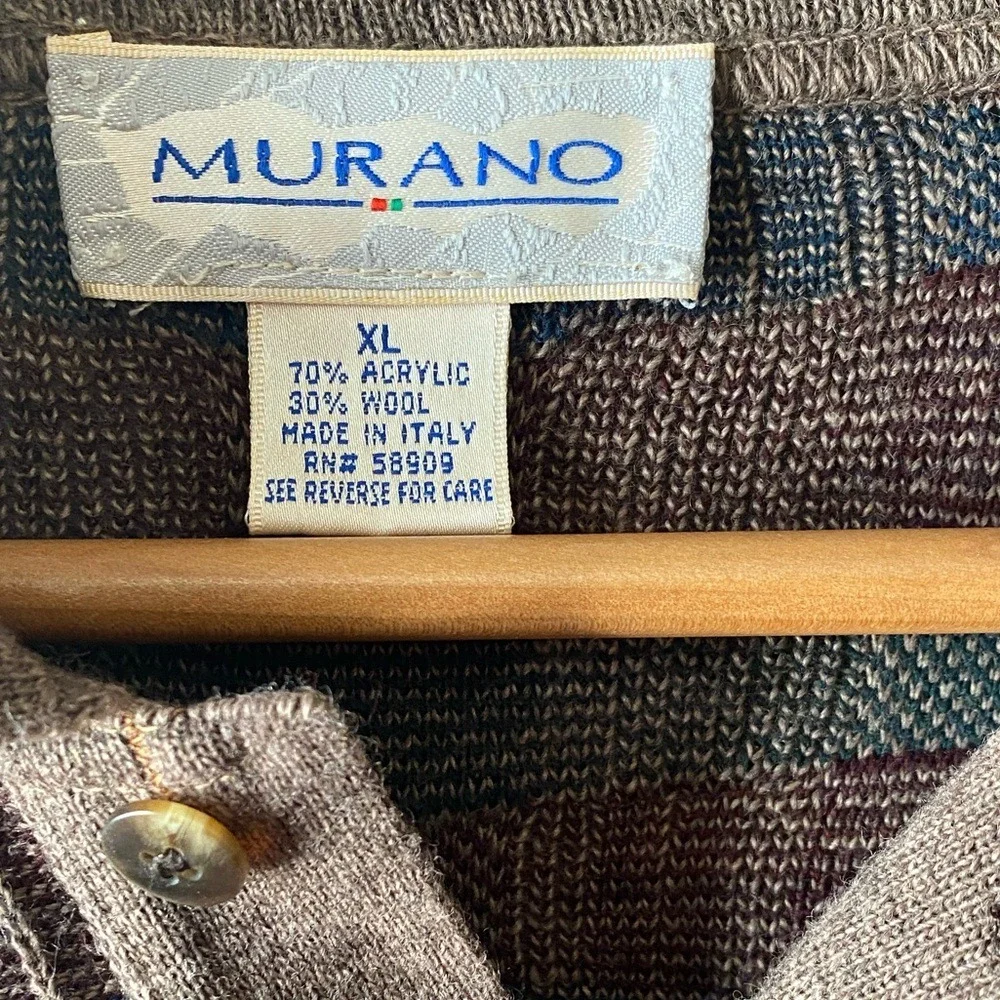 VINTAGE MURANO Brown Wool Blend 3D Knit Collared Grandpa Sweater SZ‎ XL